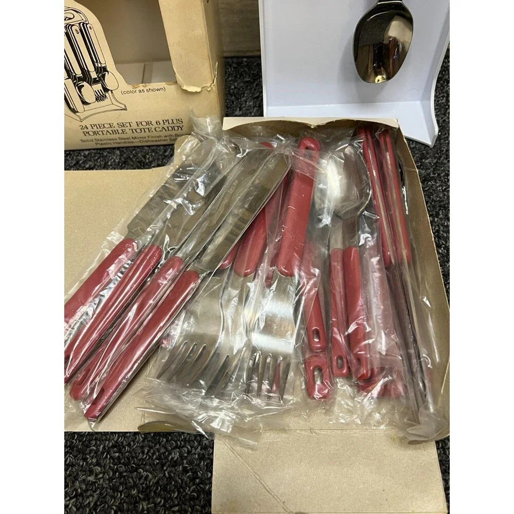 Oneida Colormates Flatware 24 Piece w/Caddy Dusty Rose Pink 9920D Vintage